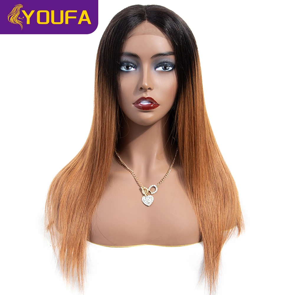 

YOUFA Dark Blonde 4x4 Lace Closure Wig 200 Density 2 Tone 1B #30 Blonde Ombre Color Straight Lace Front Human Hair Wigs Sale