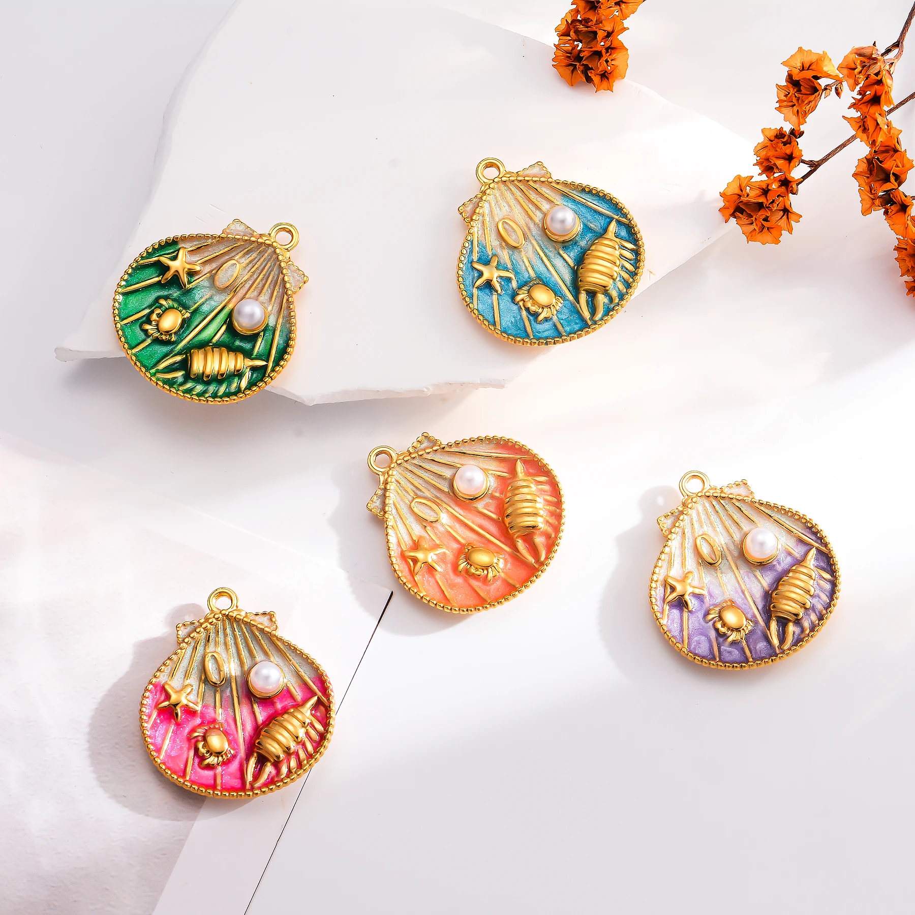 

4Pcs Imitation Pearl Shell Enamel Charms Pendant for DIY Women's Earring Necklace Bracelet Jewelry Making Accessories