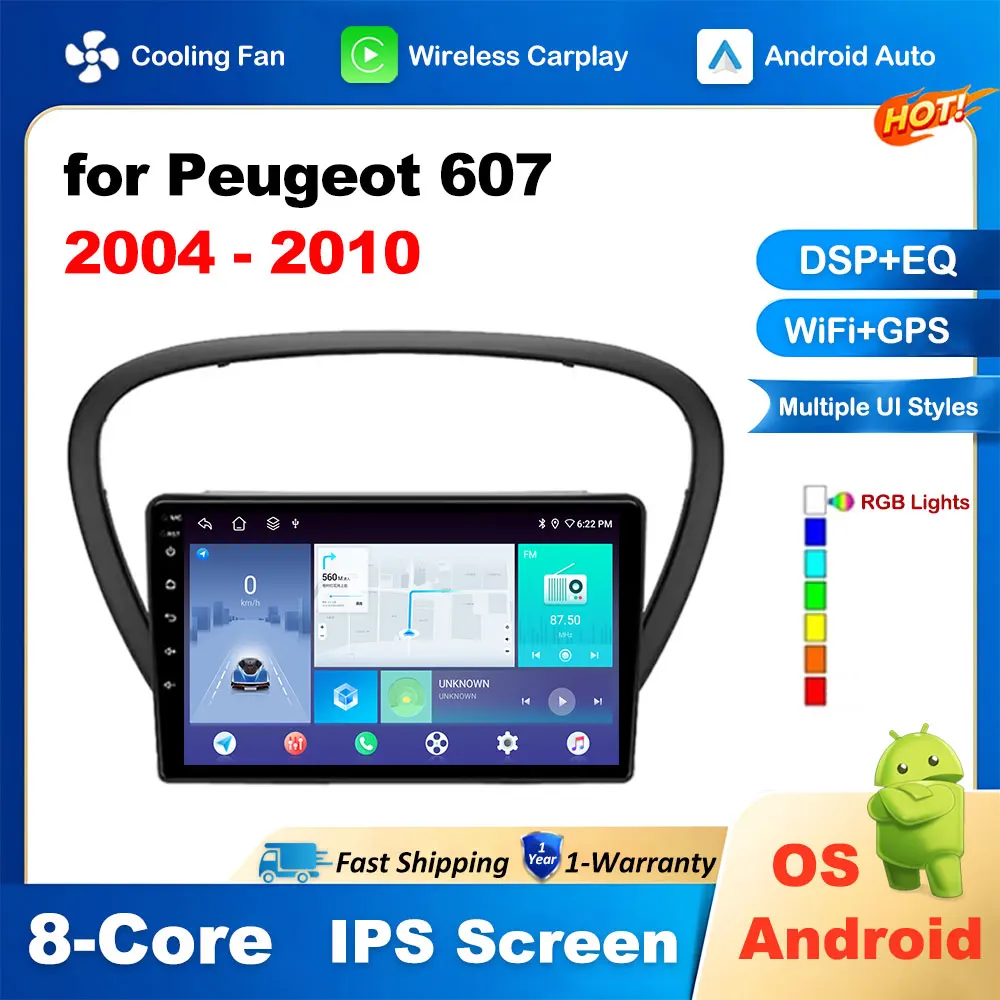 

Car Audio for Peugeot 607 2004 2005 2006 2007- 2010 Video Player Wireless Carplay Android OS Bluetooth QLED IPS Screen Head Unit