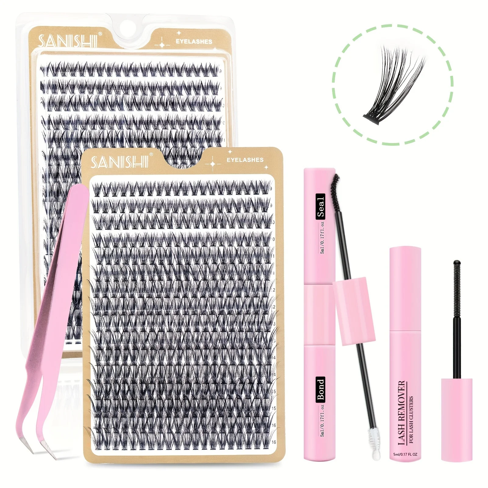 DIY Eyelash Extension Kit, 320 Cluster C Volume 40P 9-16mm Eyelash Curler, Glue and Seal, for Beginner Eyelash Extensions