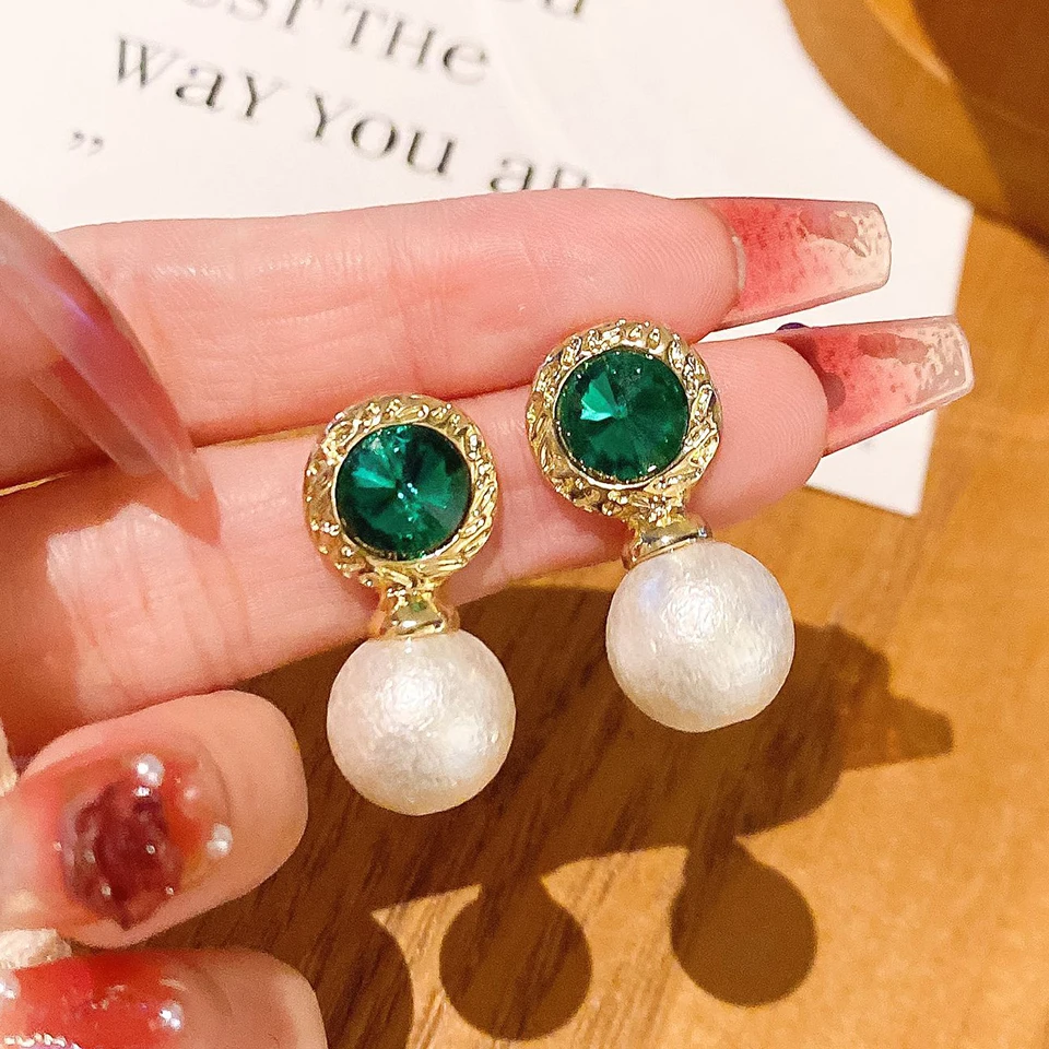 ZAKOL Trendy Glatte Runde Imitation Perlen Stud Ohrringe für Frauen Glänzenden Kristall Zirkon Minimalistischen Koreanischen Mode Schmuck Geschenk