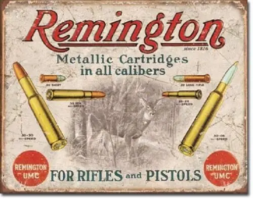 Remington For Rifles & Pistols Ammo Distressed Retro Vintage Ad Metal Tin Sign