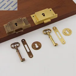 1Pc Vintage Antique Brass Cabinet Drawer Lock With Hades Key