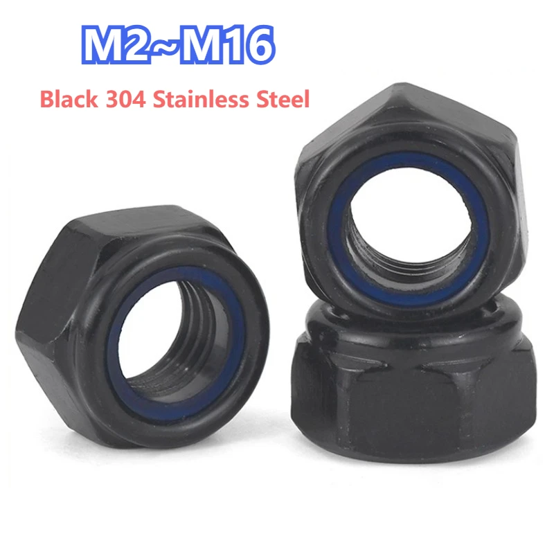 

Black Nylon Lock Nut 304 Stainless Steel Hex Hexagon Self Locking Insert Nut M2 M2.5 M3 M3.5 M4 M5 M6 M8 M10 M12 M14M16 Lock Nut