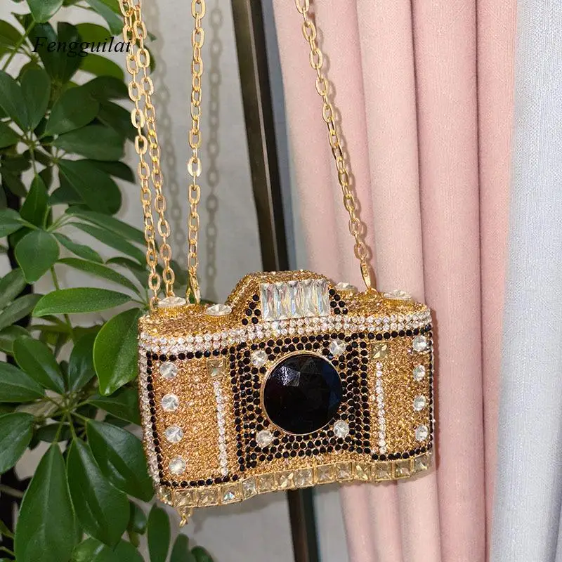 

Shiny Diamond-Studded Camera-Shaped Box Bag with A Small, Niche Design, Featuring A Simple and Elegant Slouchy Style