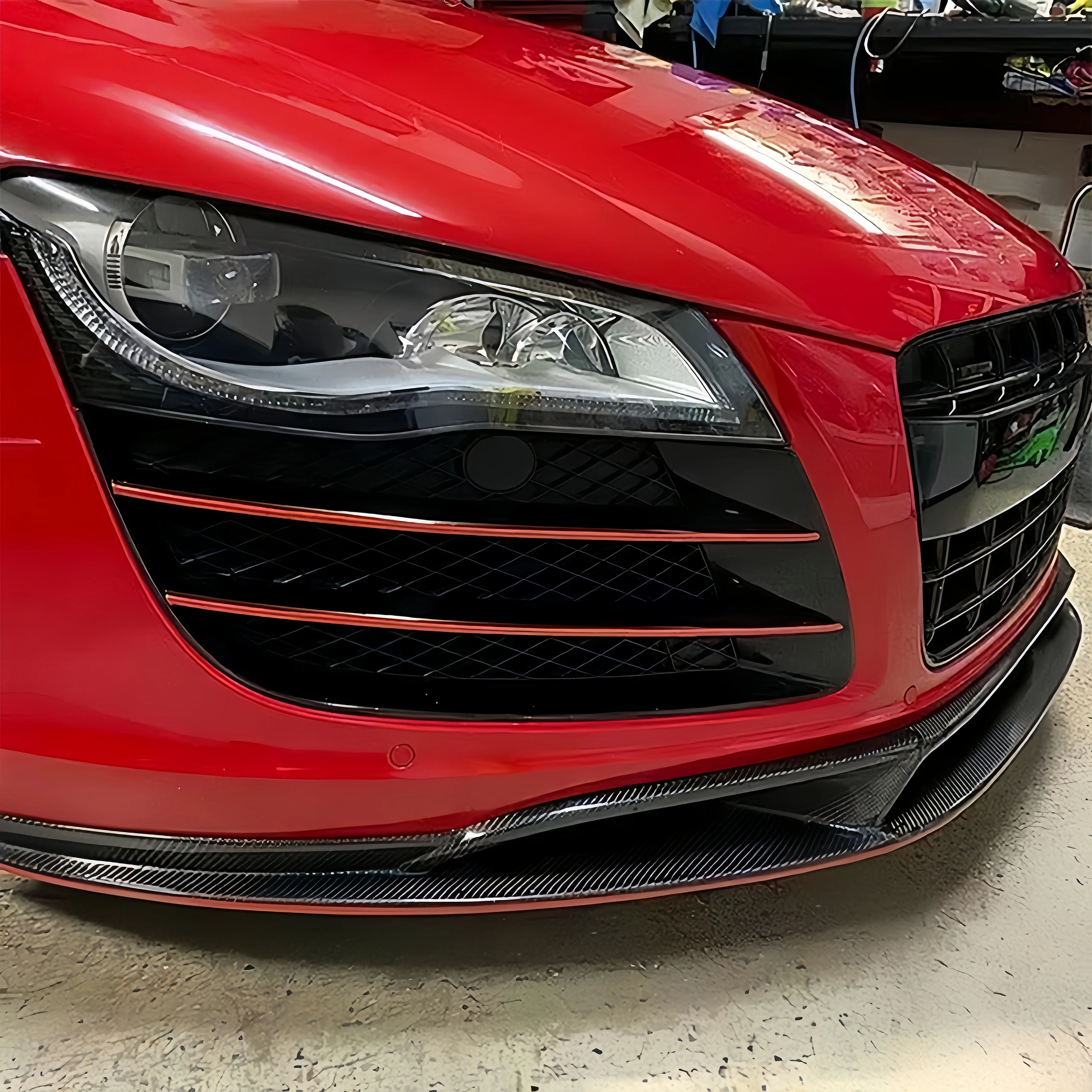 Modern Style Old Model  R8 Carbon Fiber V-Style Front Lip and Bumper New Chin Surround Modification Accessories Upgrade Kit