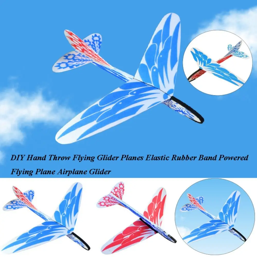 

New DIY Hand Throw Flying Glider Planes Adjustable Center 37*46cm Elastic Rubber Band Powered Assembly Model Toys For Children