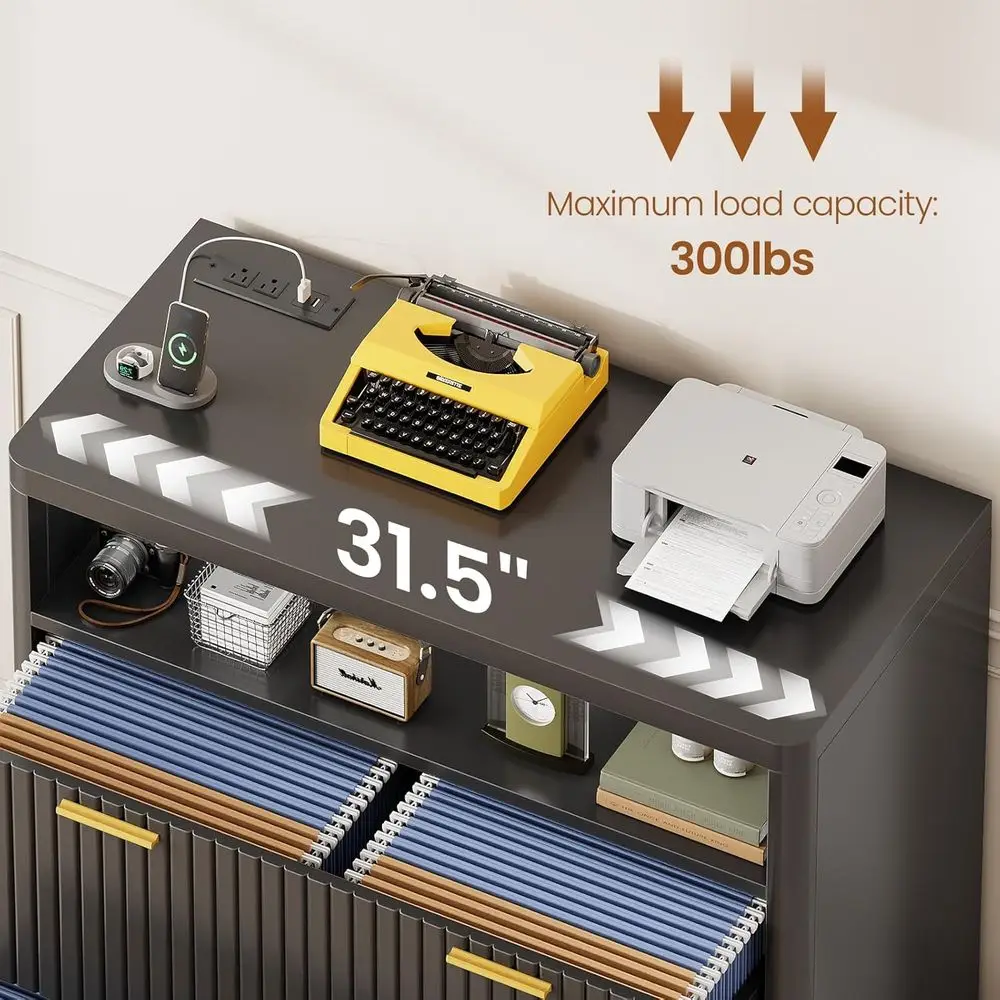 خزانة ملفات بذراع سوداء 31.5 مع حرف/قانوني/A4، وشريط طاقة، وتخزين حامل الطابعة