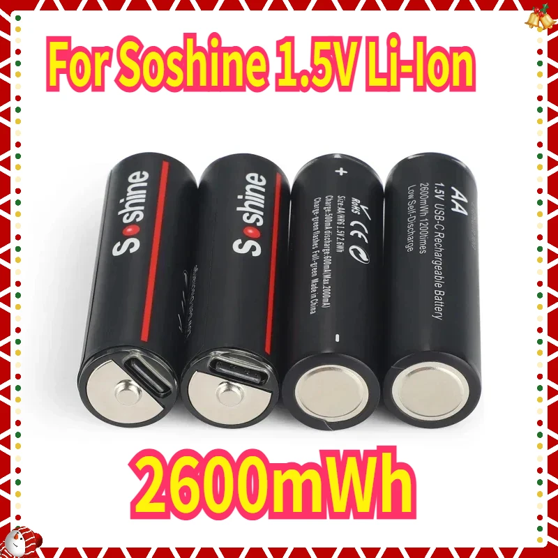 

For Soshine 1.5V LiIon Rechargeable Battery AA Lithium Batteries 1200 Times Cycle TypeC AA Battery with 4-in-1 USB Cable 2600mWh