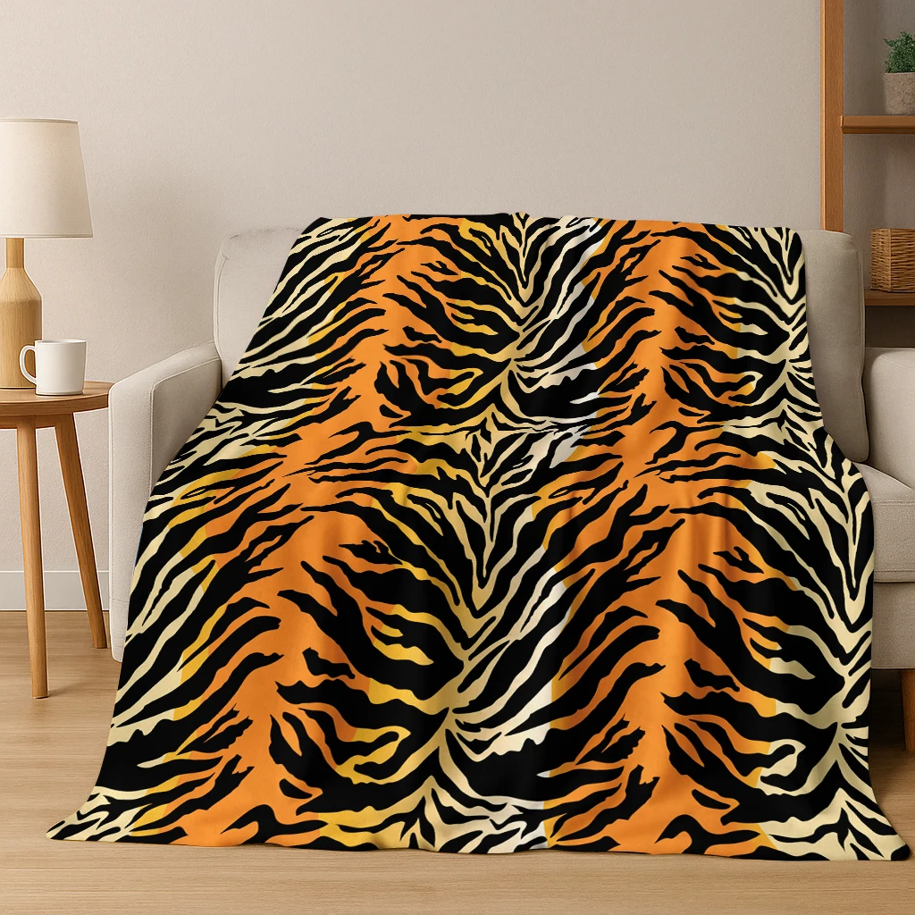 3D Zebra Stripes Leopard Tiger Animal Flannel Blanket Soft Warm Blanket for Home Bedroom Office Travel Camping Picnic Gift