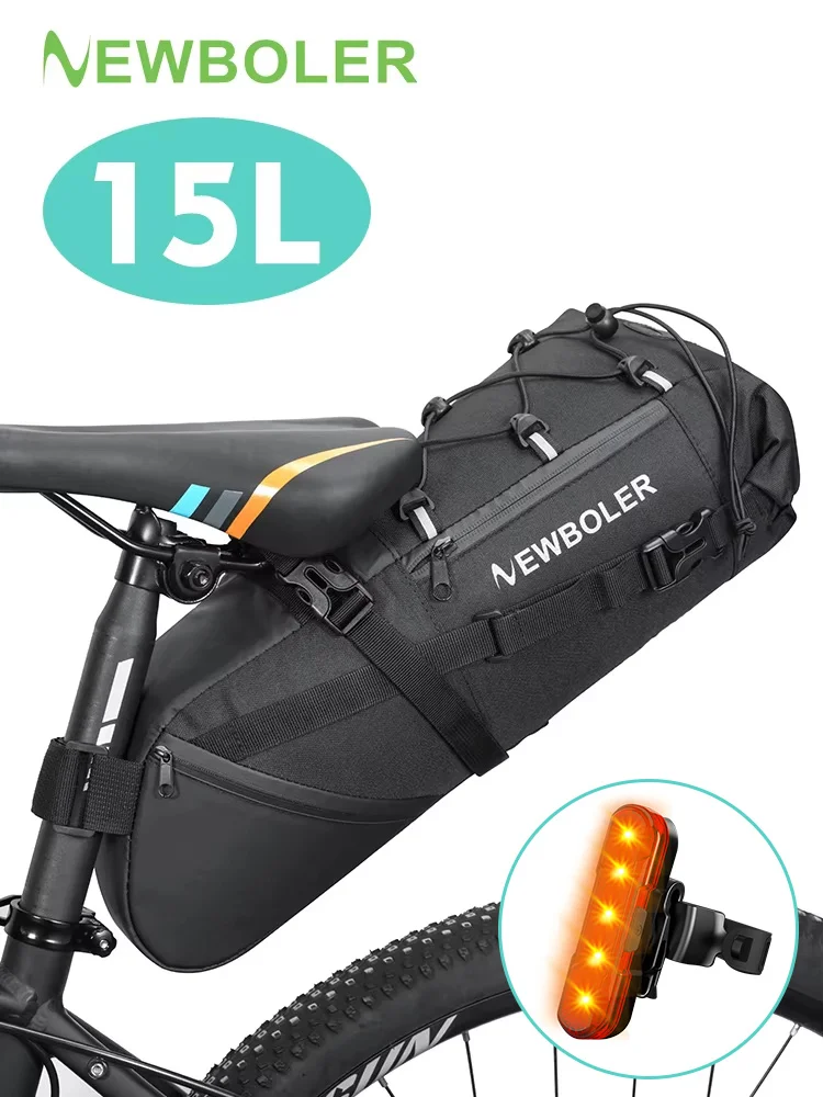AliExpress NEWBOLER Bike Saddle Bag Waterproof MTB Road Bicycle 15L Large Capacity Cycling Bag Foldabe Tail Rear Bag Trunk Accessories
