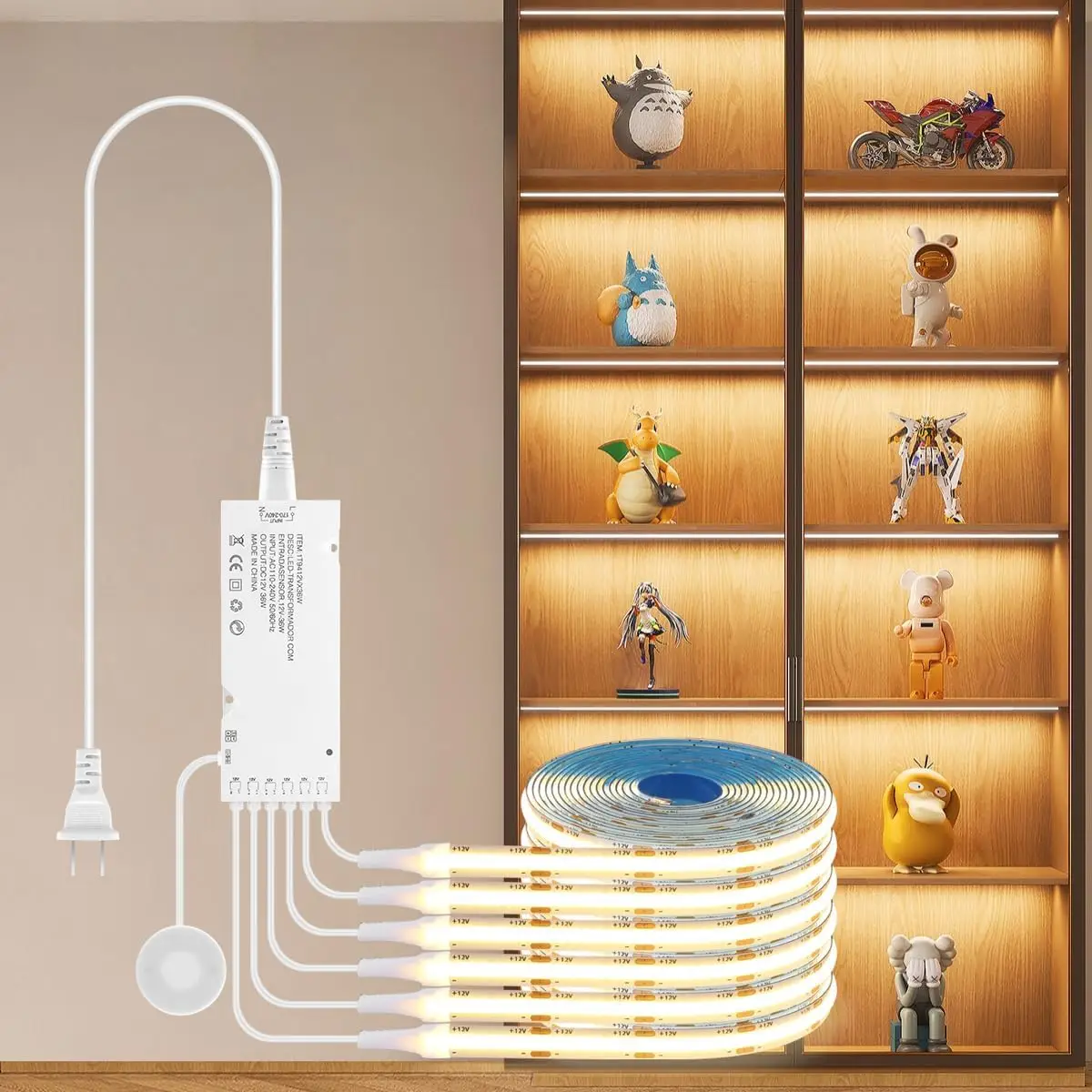 

Cabinet Light 12V COB LED Strip Lights 6-in-1 Penetrable Touch Dimming Suitable for Wine Cabinets Wardrobes Kitchen Cabinets