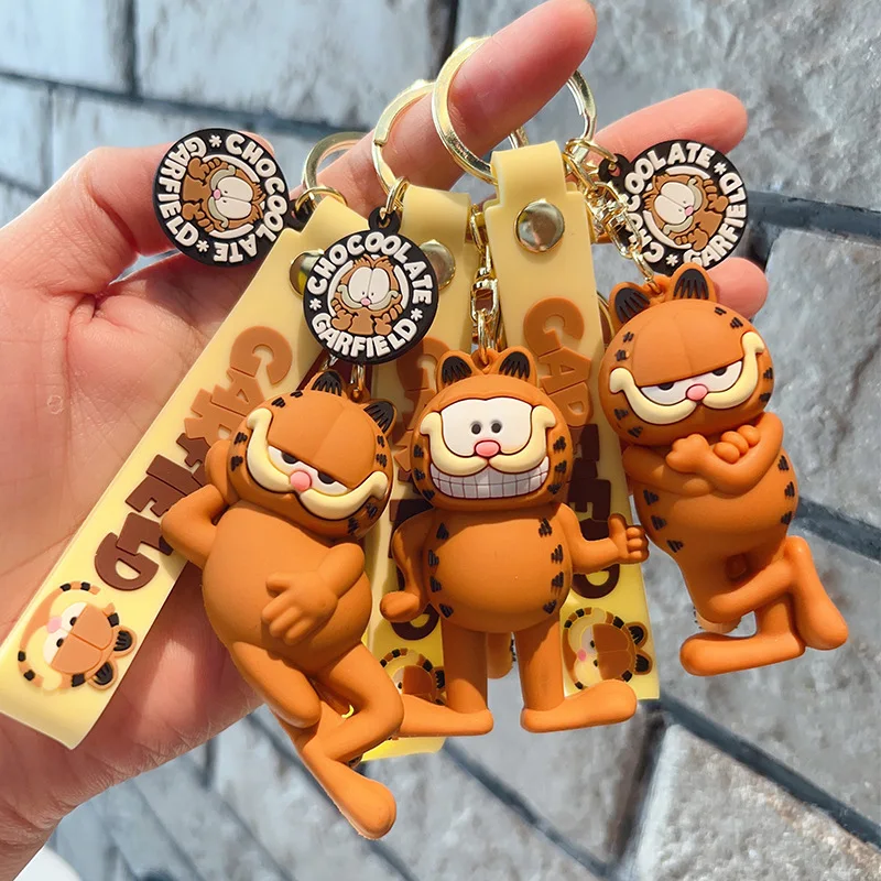 Cartoon Anime Garfield Cat Keychain Lovely Backpack Pendant Figures Toys Creative Collocation Phone Bag Hanging Kids Gifts