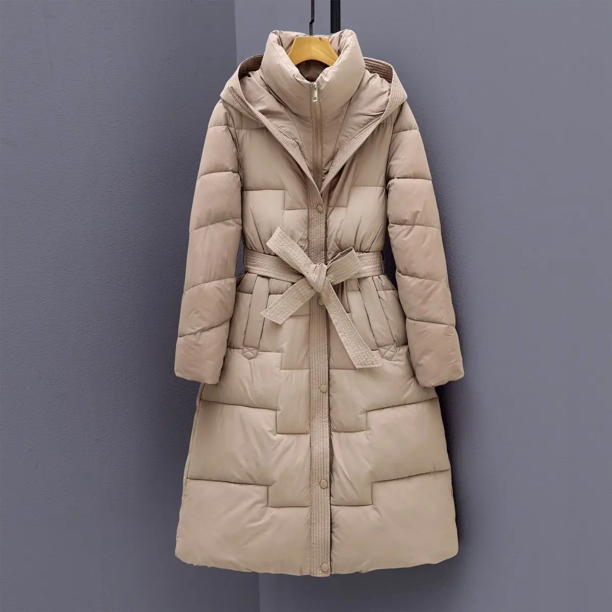 Veste en duvet de coton pour femme, manteau épais et amincissant, taille longue, nouvelle collection hiver 2025