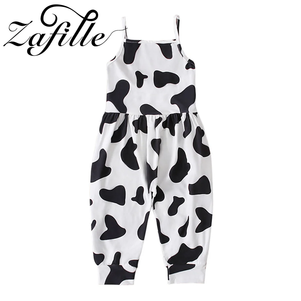 ZAFILLE Trẻ Em Bé Gái Không Tay Áo Liền Quần Hình Hoạt Hình Hoa In Hình Baby Rompers Trễ Vai Bé Gái Nhảy Dây Giày Trẻ Em Bộ Trang Phục