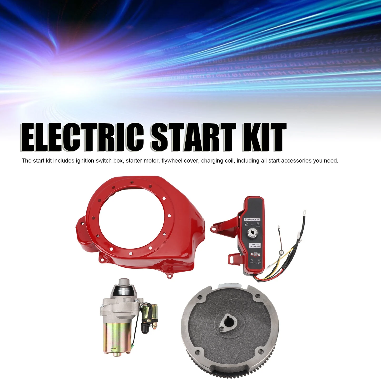 Electric Start Kit Smoother Start Switch Starter Motor Ignition Flywheel Cover for Honda GX160 5.5HP GX200 6.5HP Engines