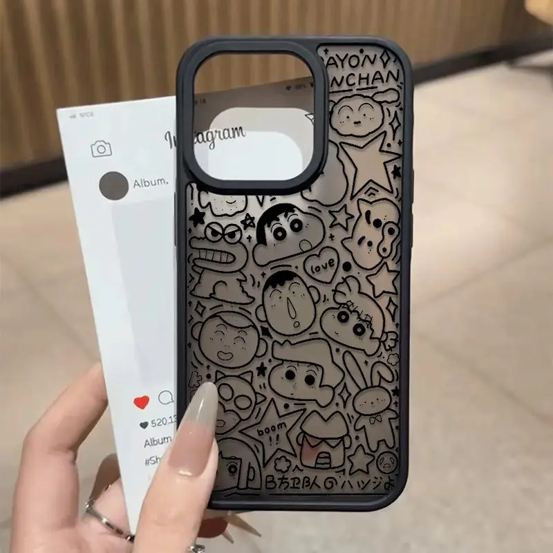 Kawaii تلوين شين تشان الكرتون جراب هاتف آيفون 11 12 13 14 15 16 برو ماكس 16E XS X XR 7 8 زائد SE غطاء ناعم