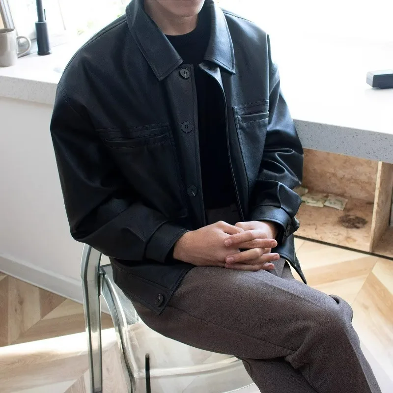 Retro ขายร้อนยี่ห้อผู้ชายรถจักรยานยนต์หนังแจ็คเก็ต Slim เสื้อหนังผู้ชายสวมใส่ด้านนอกเสื้อผ้าสําหรับชายเสื้อผ้า Man แจ็คเก็ต