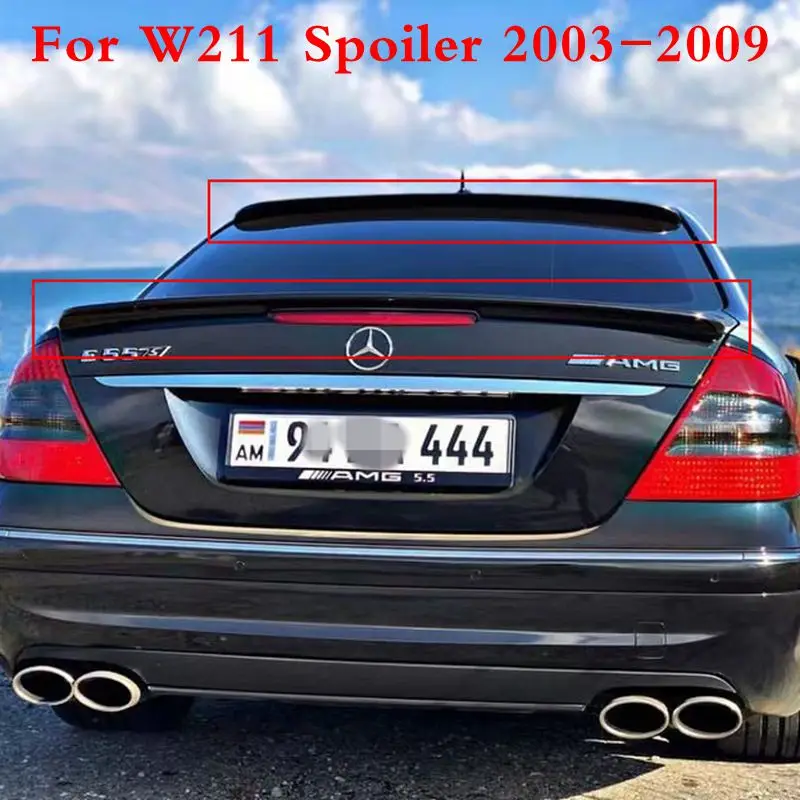 For W211 Spoiler 2003-2009 Mercedes-Benz W211 E-class E200 E260 Spoiler ABS plastic Material Car Rear Wing Color Rear Spoiler