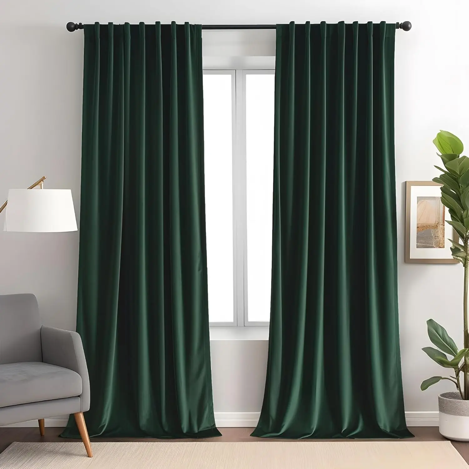 Dunkelgrüne Samtvorhänge, 84 Zoll lang, 1 Panel, luxuriöse 85 % Verdunkelungsvorhänge für Schlafzimmer, Wohnzimmer, Stangentasche