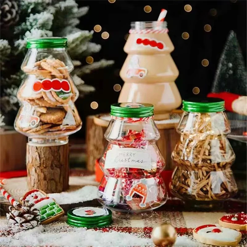 1-10PC Weihnachten Süßigkeiten Kekse Flasche Schneemann & Baum Form Trinken Flasche Saft Milch Tee Glas Hochzeit snack Lagerung Flasche Dekor