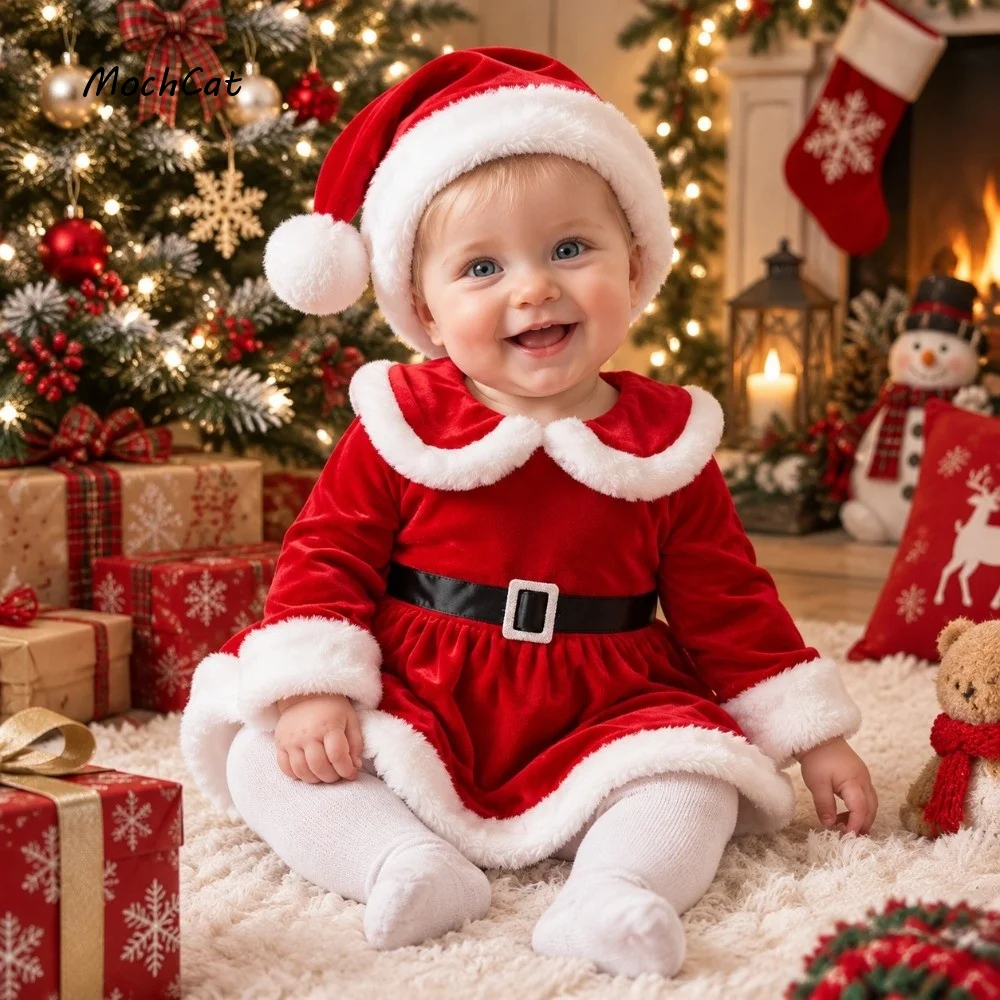 Soft Fabric Baby Christmas Costume Velvet Plush Trim Christmas-Themed Clothing Gentle Comfort Skin-Friendly Fabric