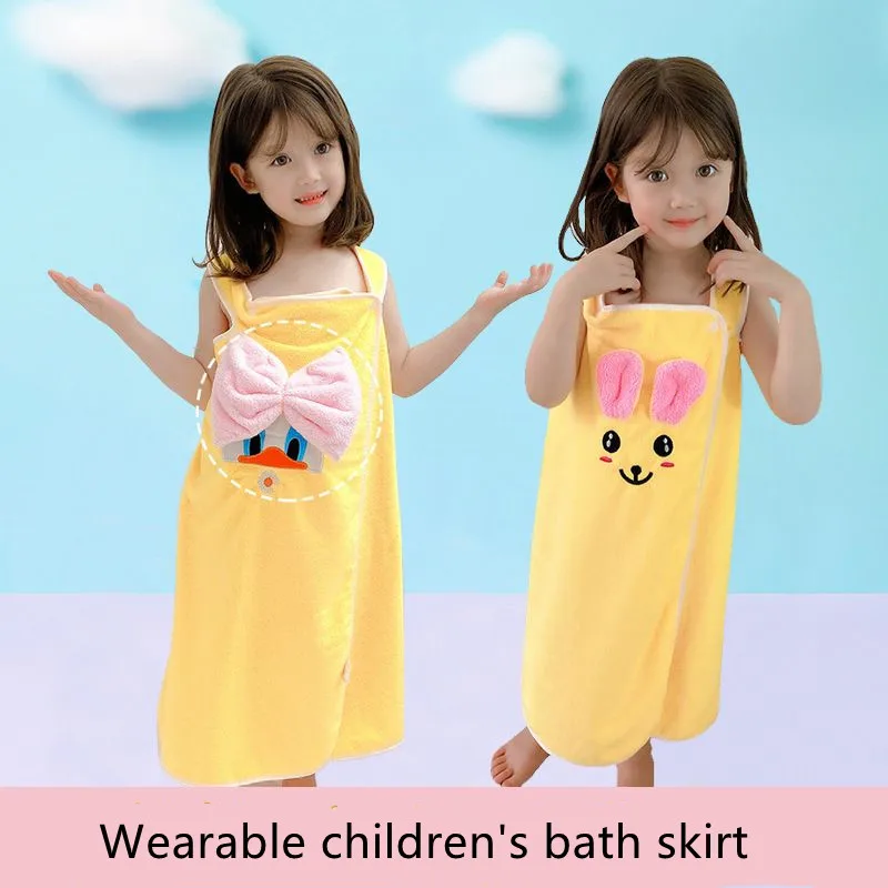 Children\'s bath towel, bathrobe, Wrap shower skirt Super soft children\'s absorbent beach towel suitable for 3-15 year old girls