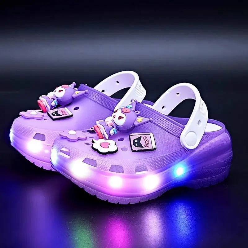 

Kids'Slippers Led Light Cartoon EVA Fashion Summer Shoes For Children Anti-slip Soft Thick Bottom Purple Pink Size 26-35