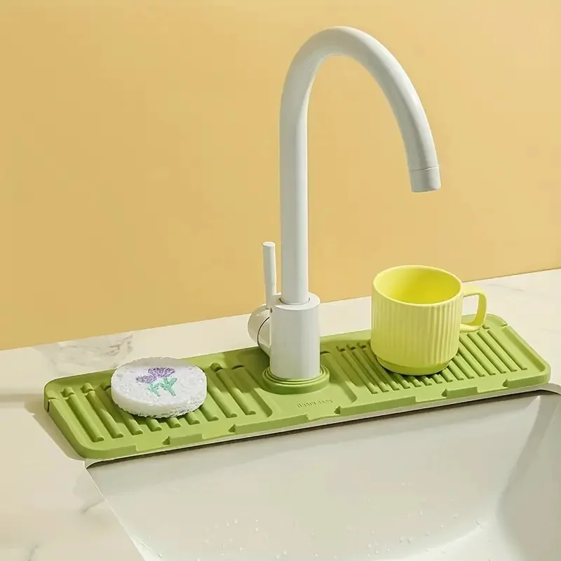 1pc Faucet Drain Mat Free Cutting Hand Washing Table Mat Kitchen Anti Splash Silicone Water Control Drain Mat Kitchen Supplies