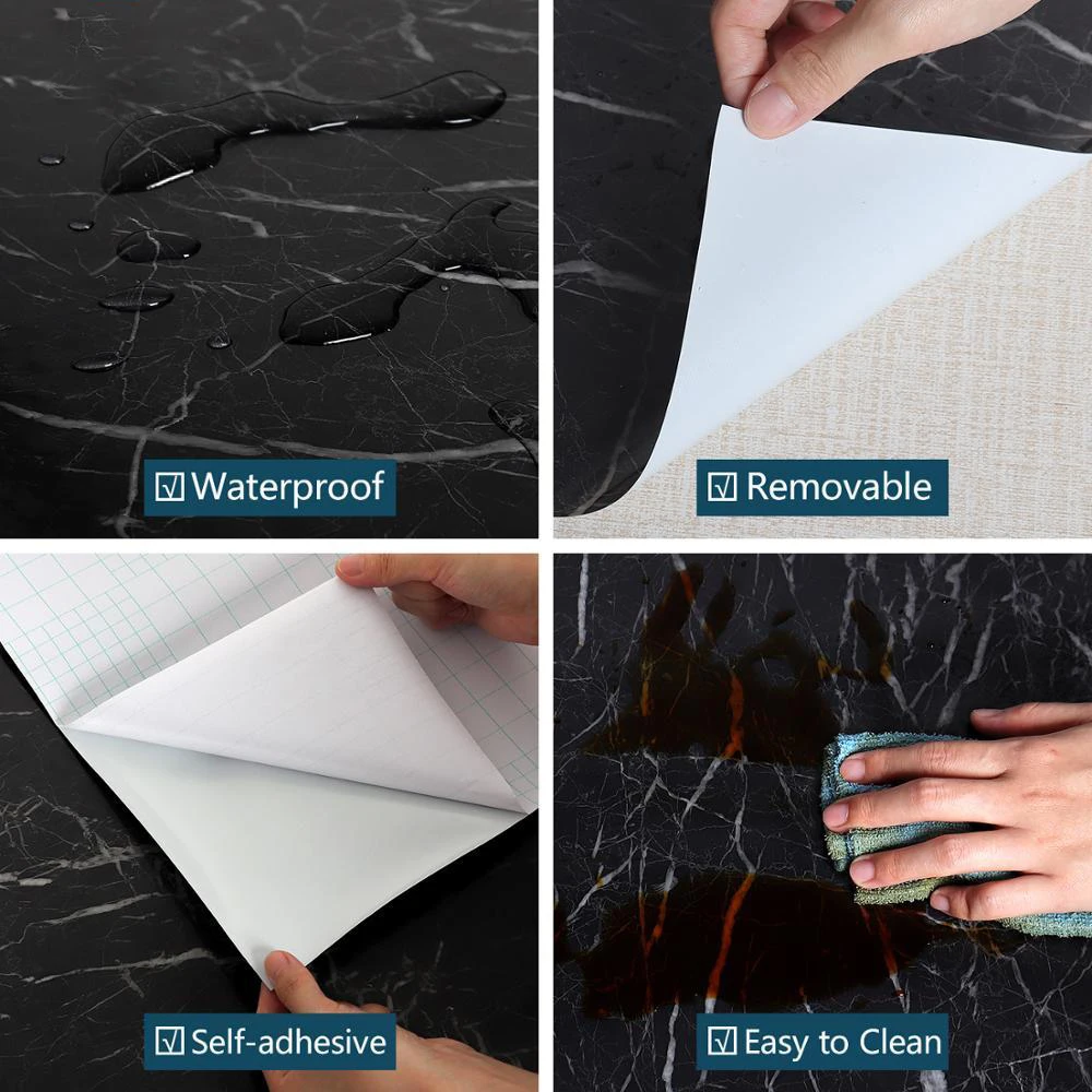 60/80Cm Width Kitchen Wallpaper Peel and Stick Countertops Covers Marble Self Adhesive  Wall Papers Decorative Film Decor