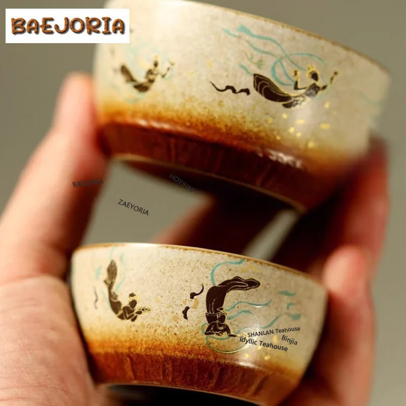 BAEJORIA Dunhuang Apsaras Teacup Vintage Tea Bowl Cute Cup Tea-tasting Smelling Cup Chazhan Master Cups Kung Fu Tea Tea Items