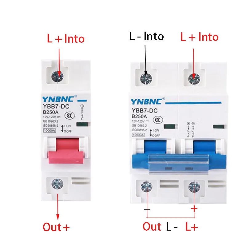 Wyłącznik automatyczny 1P/2P DC 12-125V Zabezpieczenie obwodu 250A 200A 150A 125A 100A 80A 63A MCB do wyłączników akumulatorów solarnych RV — zdjęcie 5