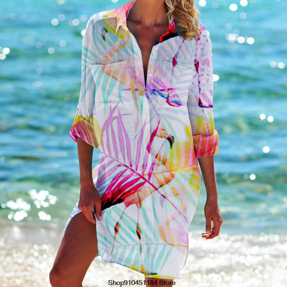 Ladies Bathing Suit Mini Dress Bikini Beach Tunic Tops Long Sleeved Sunscreen Shirt New Fashion Women Swimsuit Cover Ups Blouse