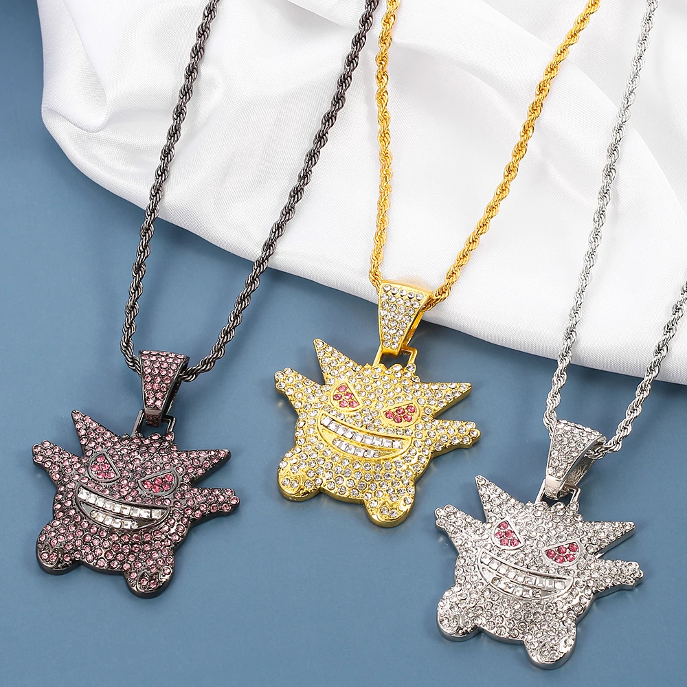 Pokemon Cute Gengar Crystal Pendant Necklace Anime Silver Colour Hiphop Jewelry Necklace for Fan Collection Accessories ToyGift