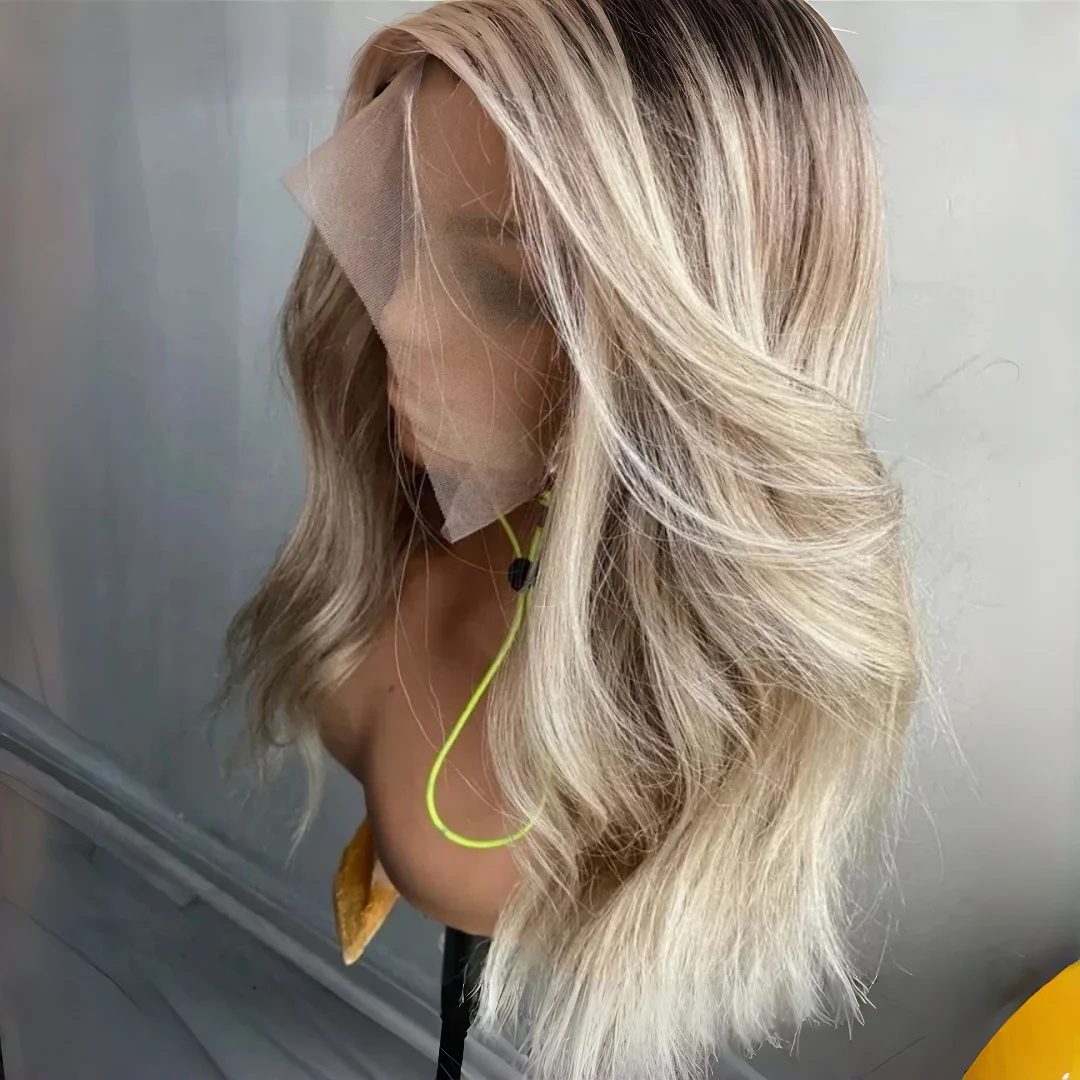 

Soft Ombre Blond Wave Hair 150 density and 13×4 100%human hair wig lace front wig, with baby hair pre plucked