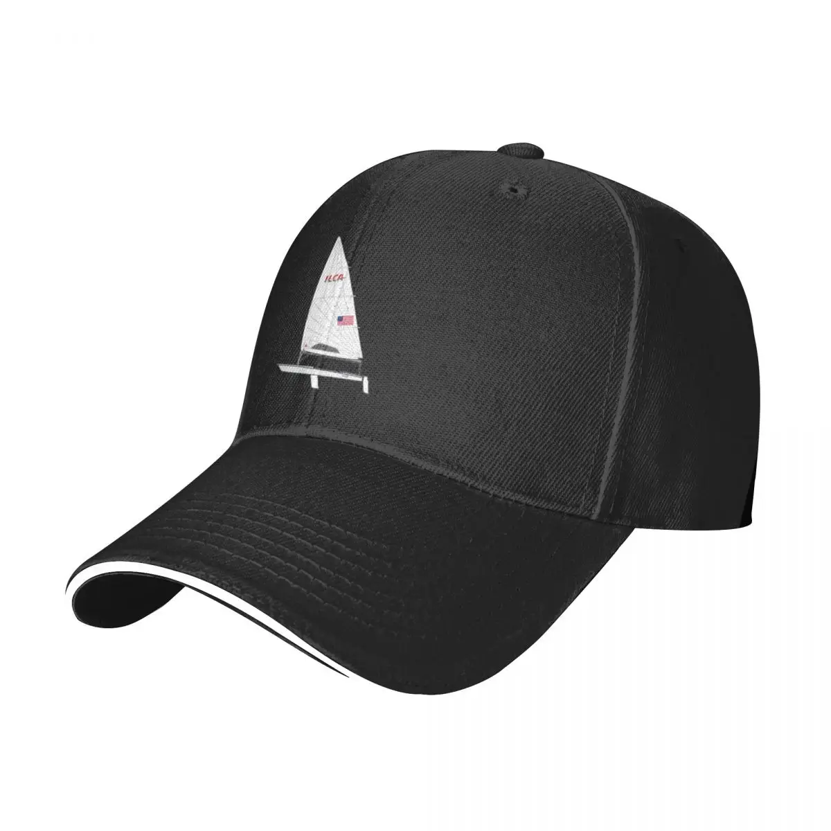 ILCA 7 (Laser Standard) Sailboat with American Flag (White Background) Baseball Cap Thermal Visor Golf Hat Men's Caps Women's