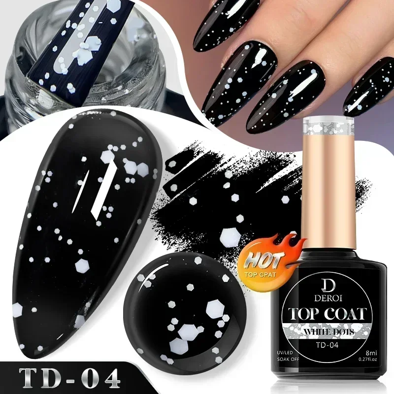 New 8ml No Wipe White Dot Top Coat Glitter Flash Top Coat for Nail Art Auroral Flake Glossy Topcoat Seal UV Gel Polish Manicure