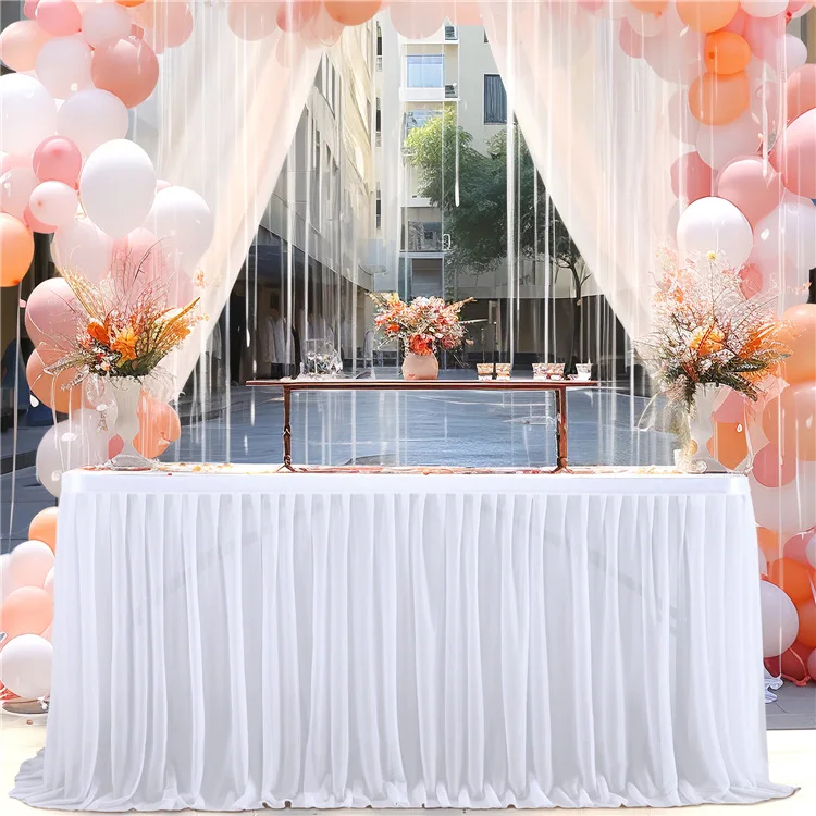 Chiffon Table Skirt Ruffle Table Cover for Birthday Party Wedding Decoration Single Stretch Tulle Tablecloth Event Design