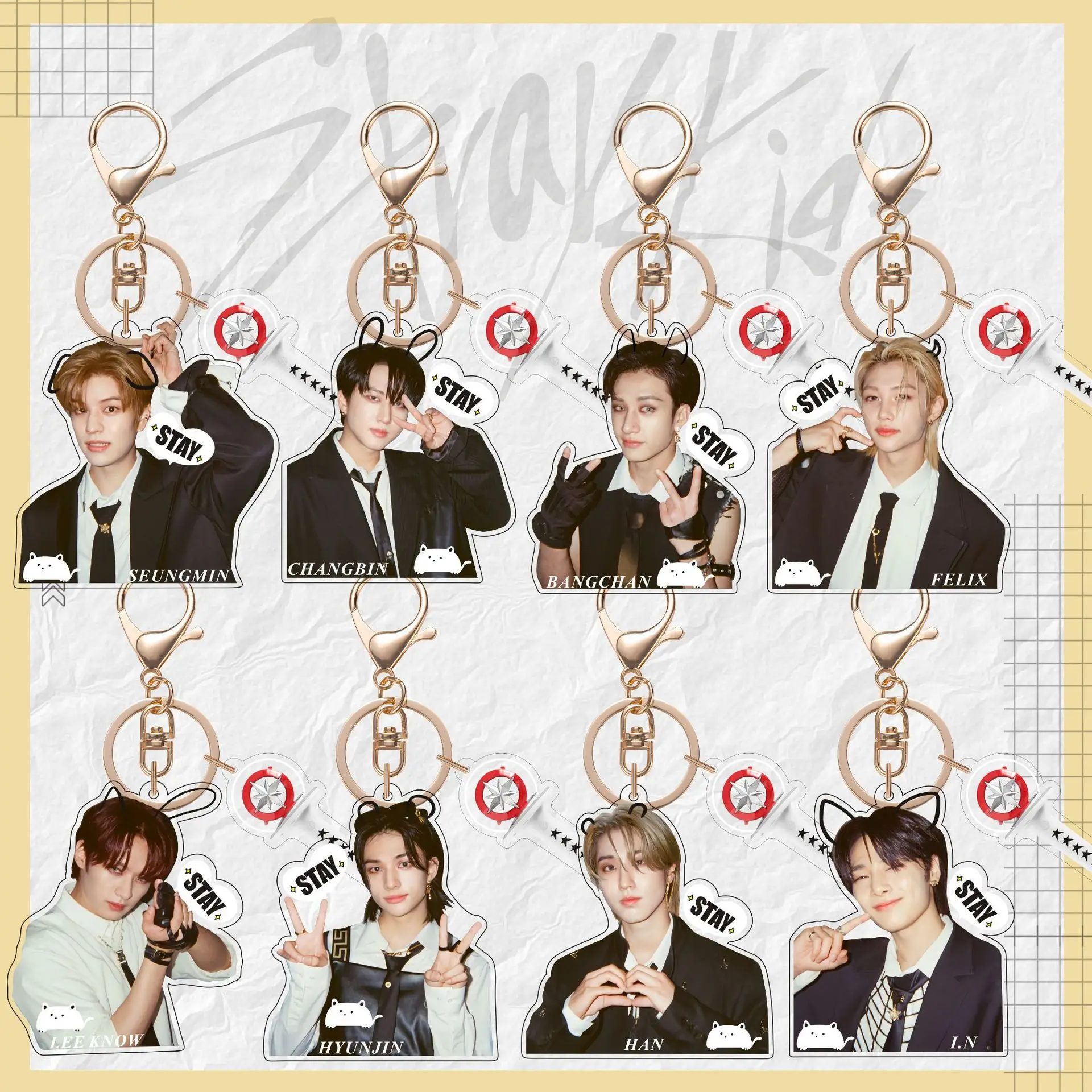 Straykids Cartoon Acrylic Card Picture Frame Keychain Accessories Star Jewelry Friends Girl Gift Key Ring Pendant Bag Charms