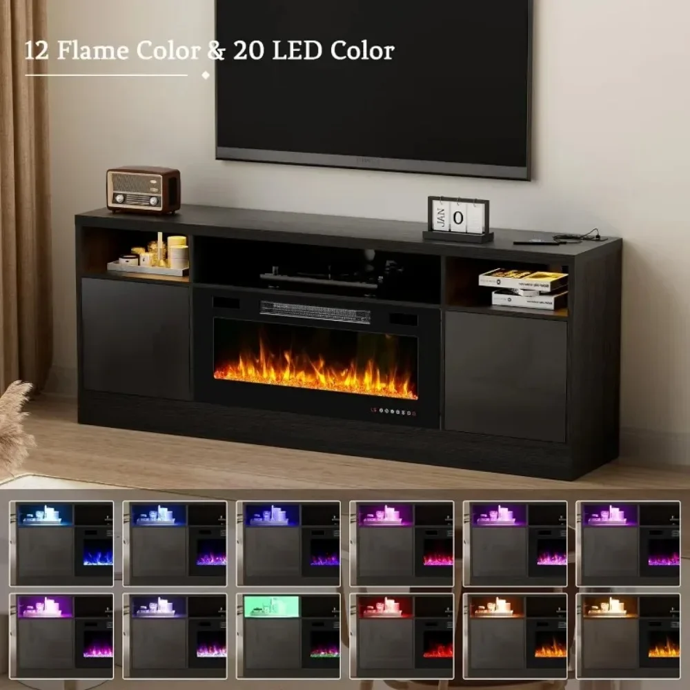 Electric Fireplace TV Stand with Led Lights and Outlets-Entertainment Center for Up to 80 inch TV-Modern TV Console for Living