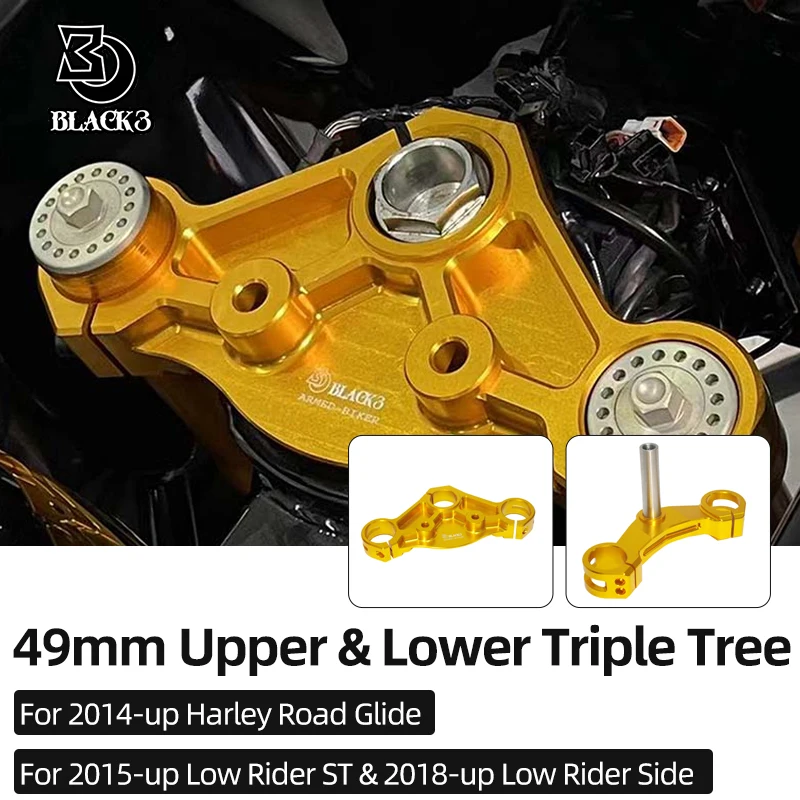 BLACK3 CNC Aluminum Triple Tree Clamp Upper/Lower Triple Tree for Harley '14-up Road Glide '15-up Low Rider ST '18-up Low RiderS