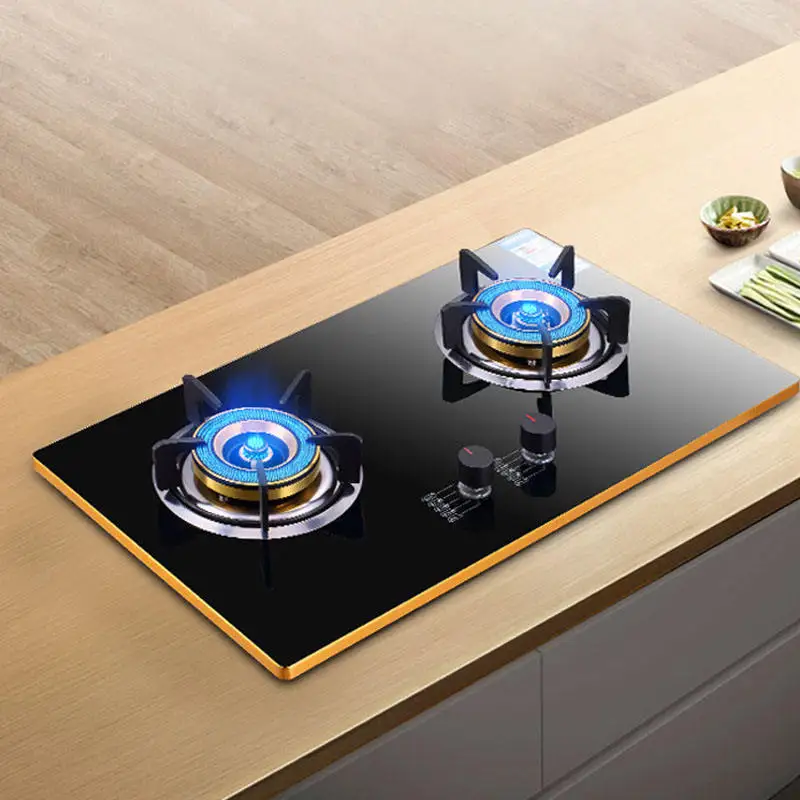 2口ガスコンロ - アルミ合金エッジキッチン調理台、家庭用安全機能付き家電
