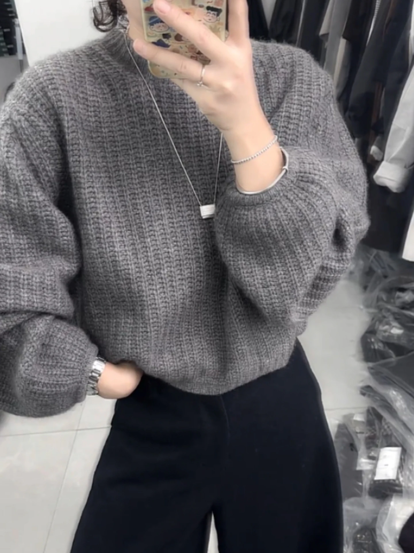 Gray Knitted Sweater Early Autumn Korean Style Atmosphere Sensation Lazy Meticulous Unique Beautiful Light Maturity Top