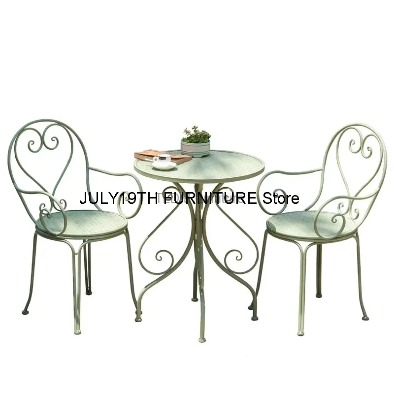 Ensembles de meubles de jardin en fer rétro européen, table et chaises de balcon de cour extérieure, table à manger et chaises de café, Z