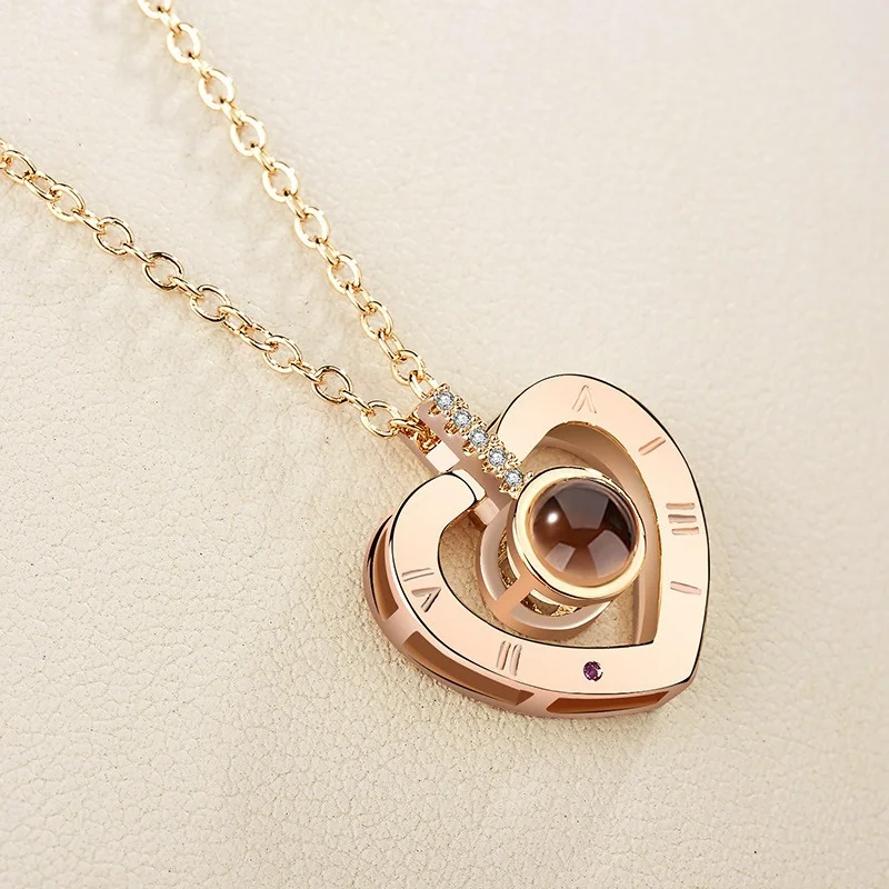 Necklace 100 Languages I Love You Projection Heart Pendant Necklace For Mother's Day Gifts