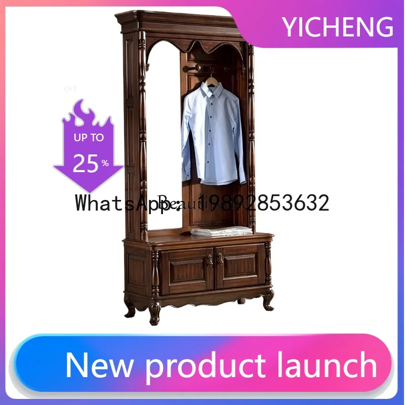QQ All solid wood black walnut wearing wardrobe simple full-length mirror cabinet foyer cabinet