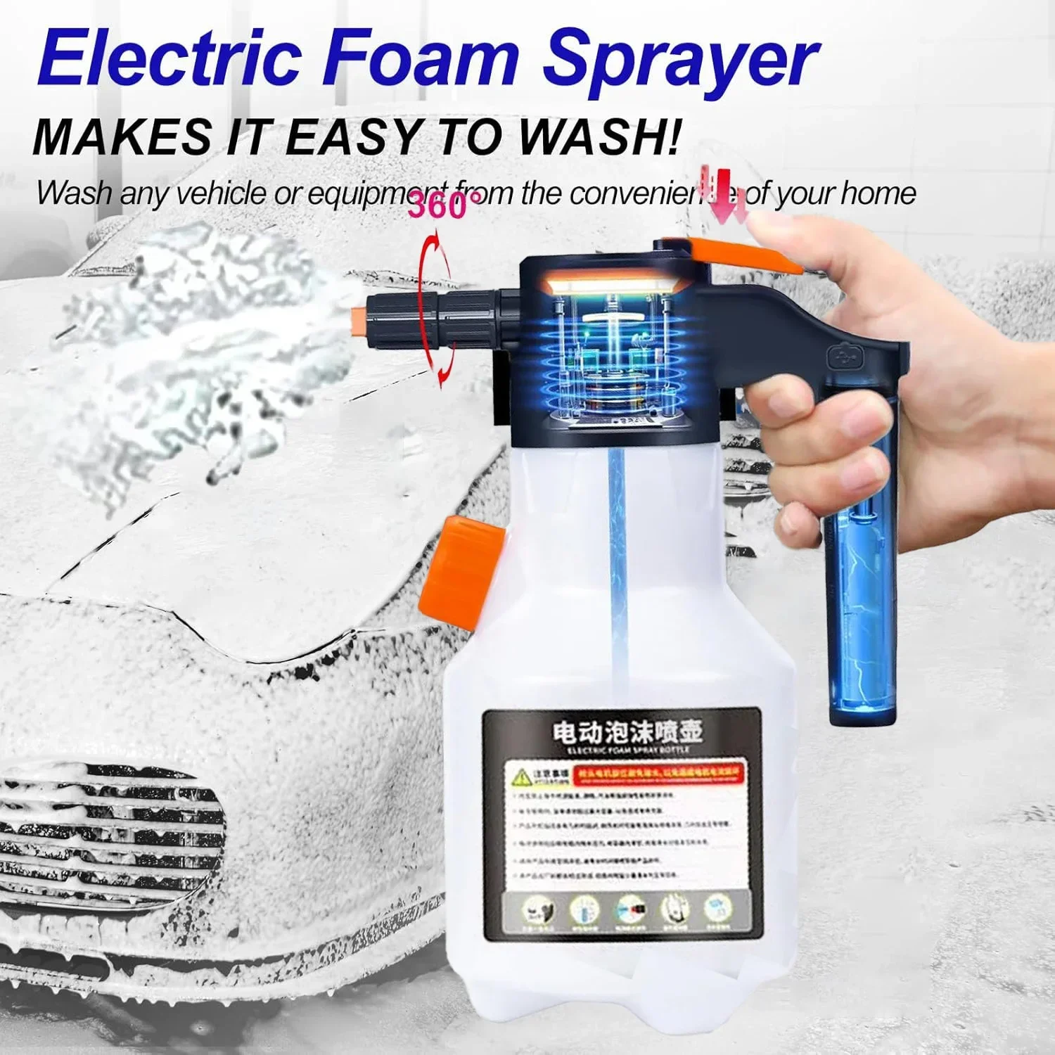2L Handheld Electric Foam Sprayer Hand Pump Foam Sprayer Snow Foam Cannon Motorized Car Wash Sprayer for Car Wash Home Cleaning
