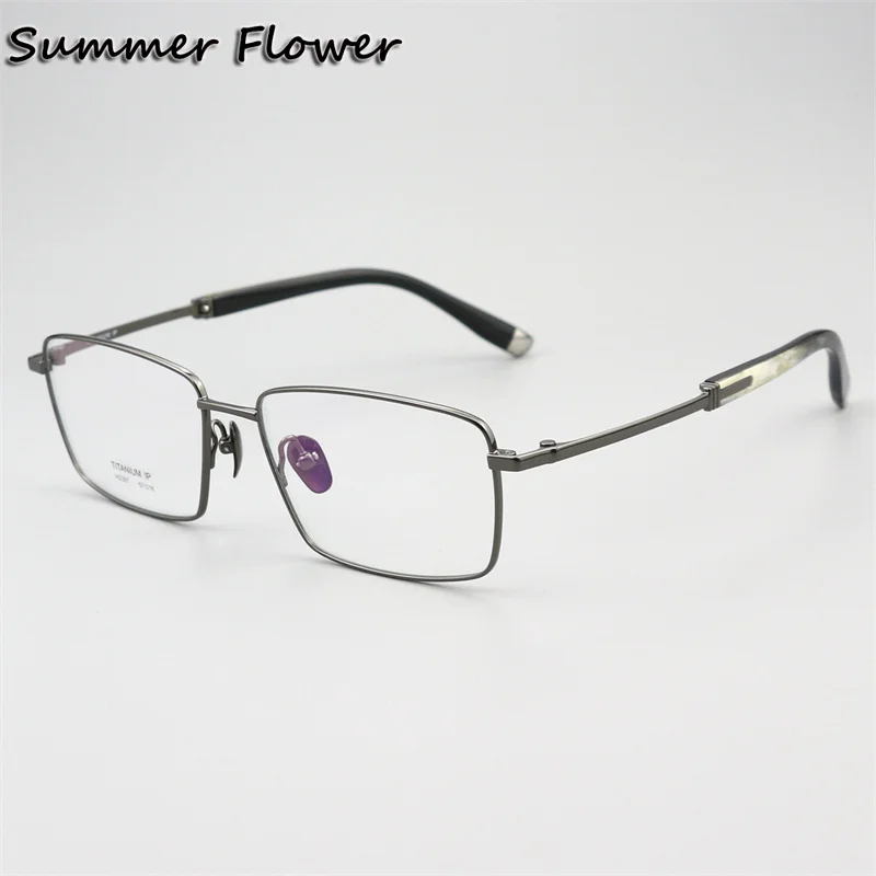 

57mm Top Quality Gentlemen Glasses Frame Pure Titanium OX Horn Tips Ultra Light Men Gafas for Prescription Lens Reading Glass