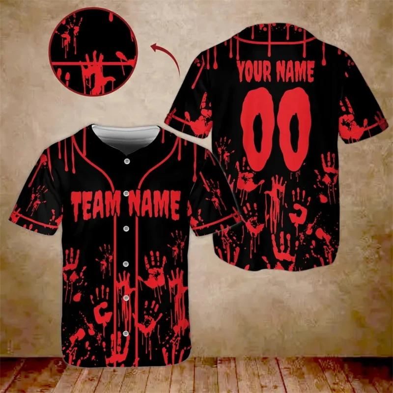 Customizable Horror Blood Drip Baseball Jersey For Men Women Clothing  Bloody Palm Mark Unisex Hip Hop Streetwear Harajuku Tops