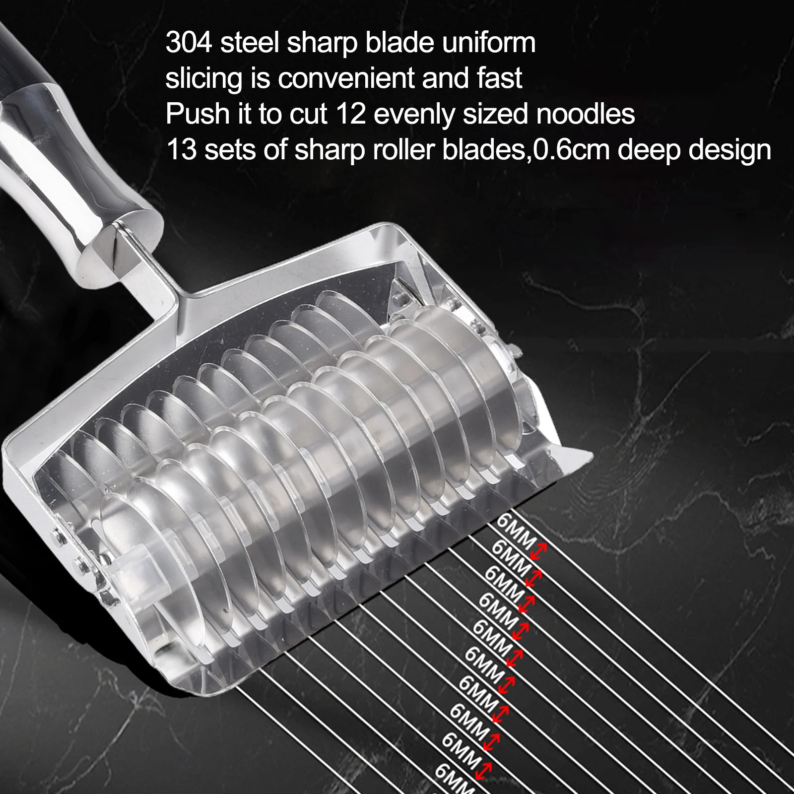 Cortador Manual de fideos de acero inoxidable con rodillo rebanador 13/19 para un corte uniforme de masa y un uso con salsa de ajo y chalochas